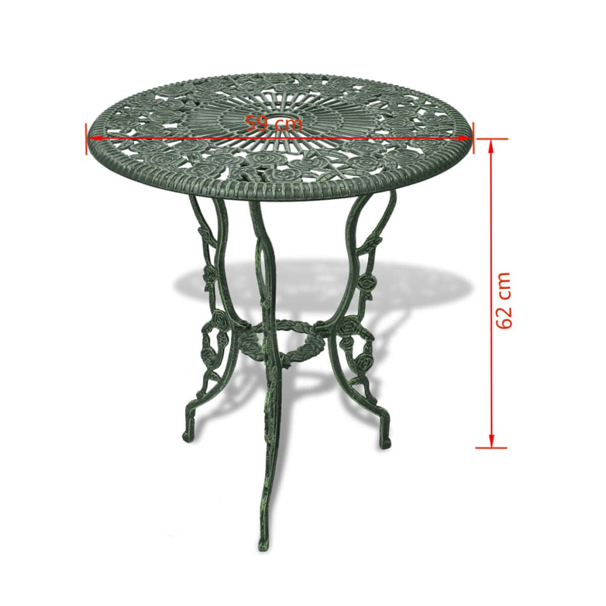 Runder Gartentisch mit floralem Design, grün, mit 62 cm Höhe.