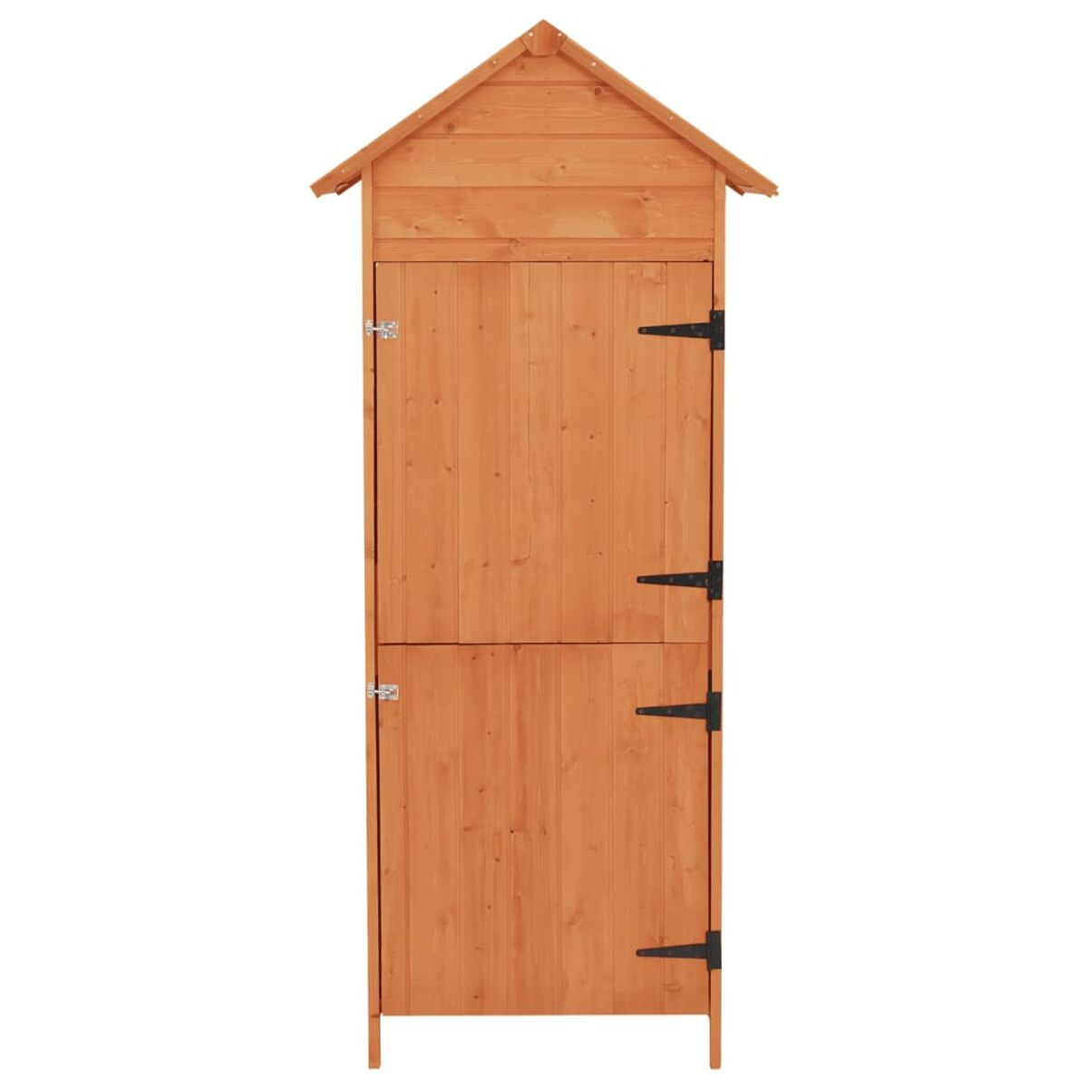Gartenschuppen aus Holz mit zwei Türen und Satteldach.