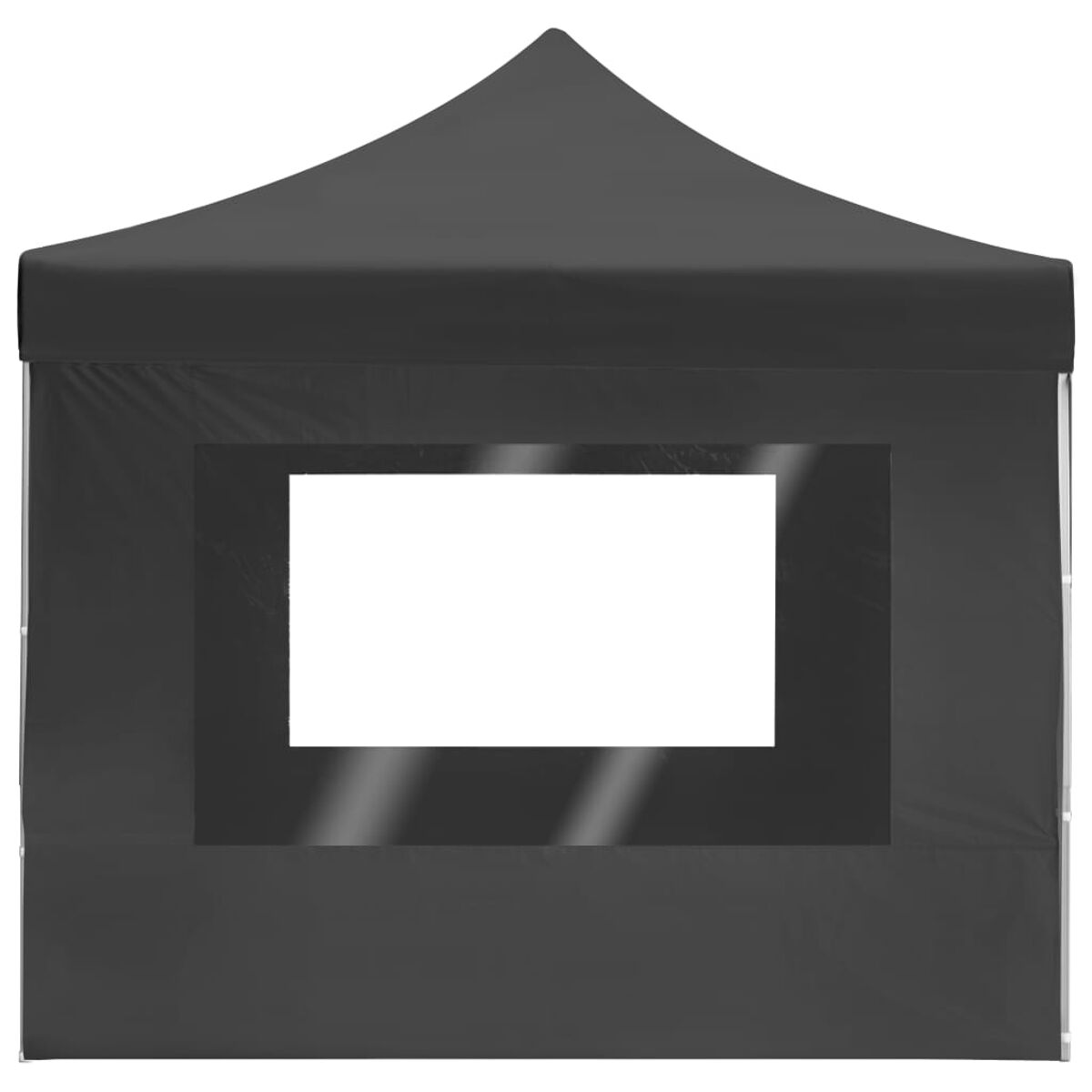Schwarze Zeltwand mit Fenster. Weißer Hintergrund durch Fenster sichtbar.