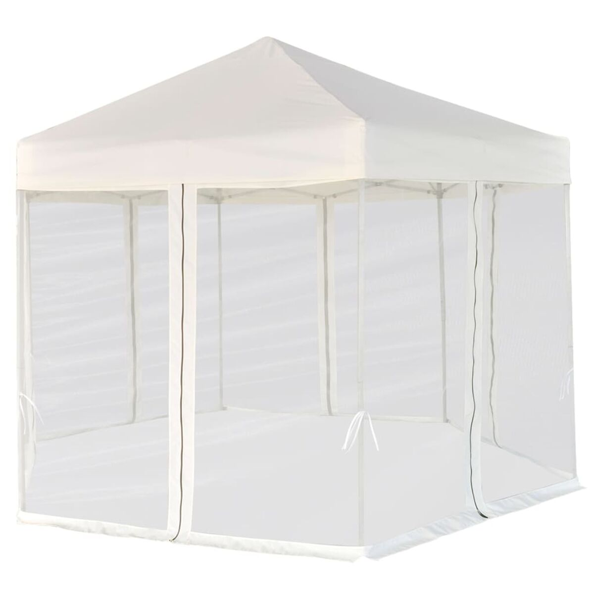 Ein weißer Pavillon mit Moskitonetz. Der Hintergrund ist weiß.