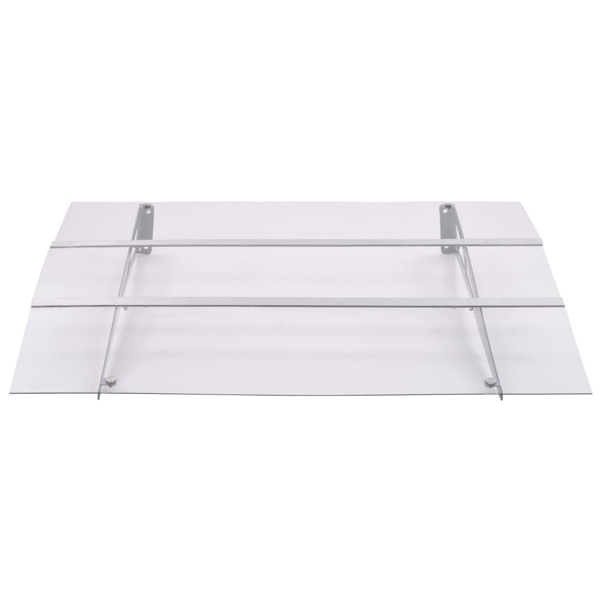 Transparente, rechteckige Markise mit Metallträgern.