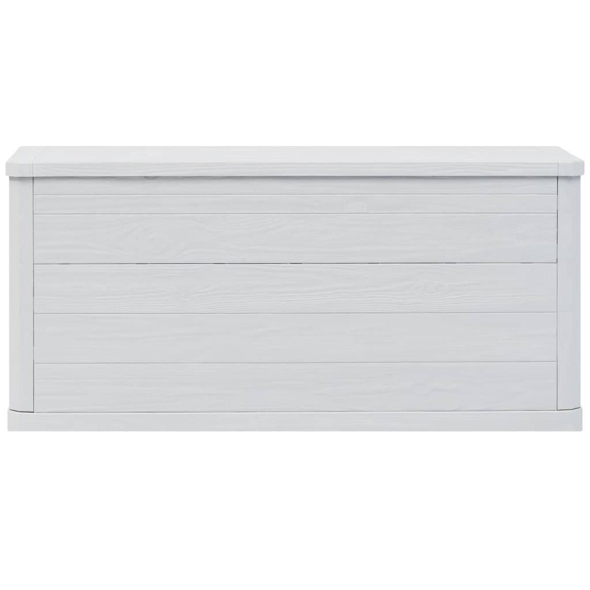 Eine weiße Holztruhe mit drei horizontalen Schubladen. Das Design ist schlicht und modern.