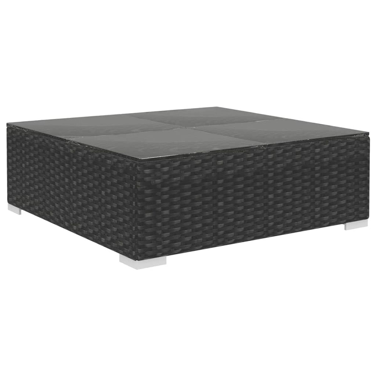 Ein quadratischer schwarzer Korbtisch. Der Hintergrund ist weiß.