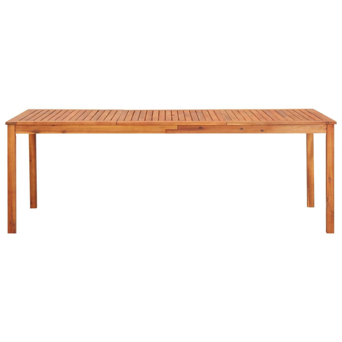 Esstisch aus Holz für den Außenbereich mit länglicher Platte und vier Beinen.