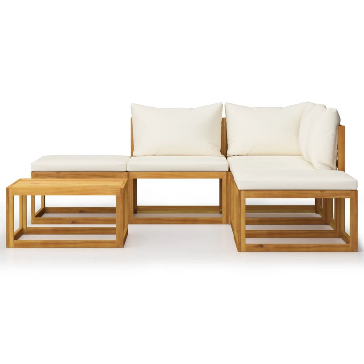 Gartenmöbel-Set aus Holz mit Kissen.