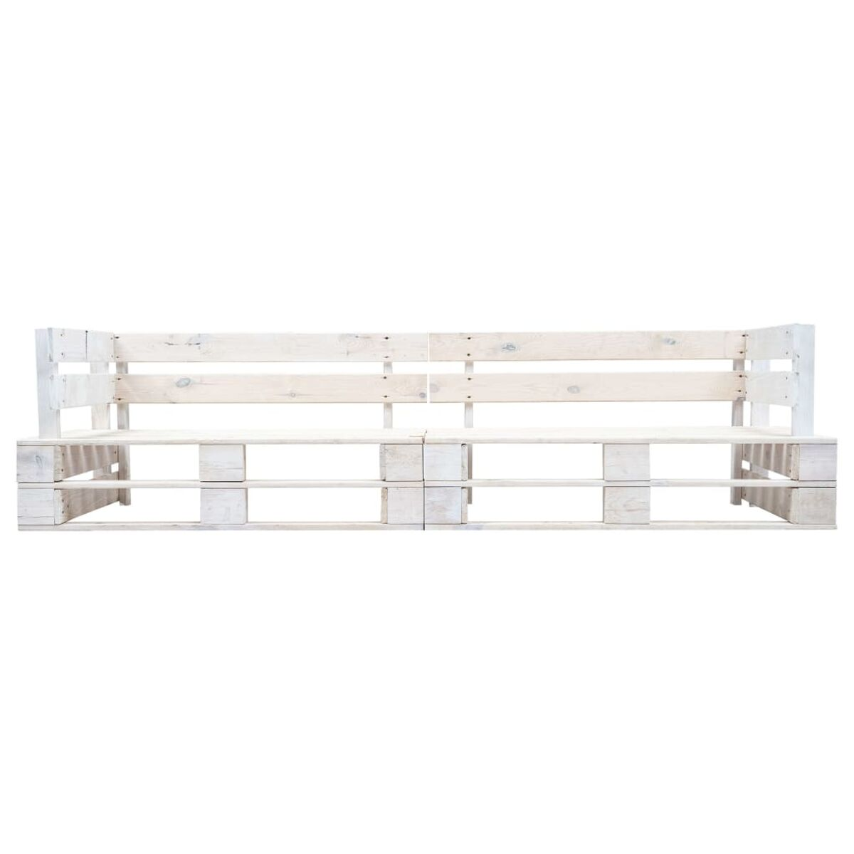 Weiß lackiertes Holzpalettensofa, schlichtes Design.