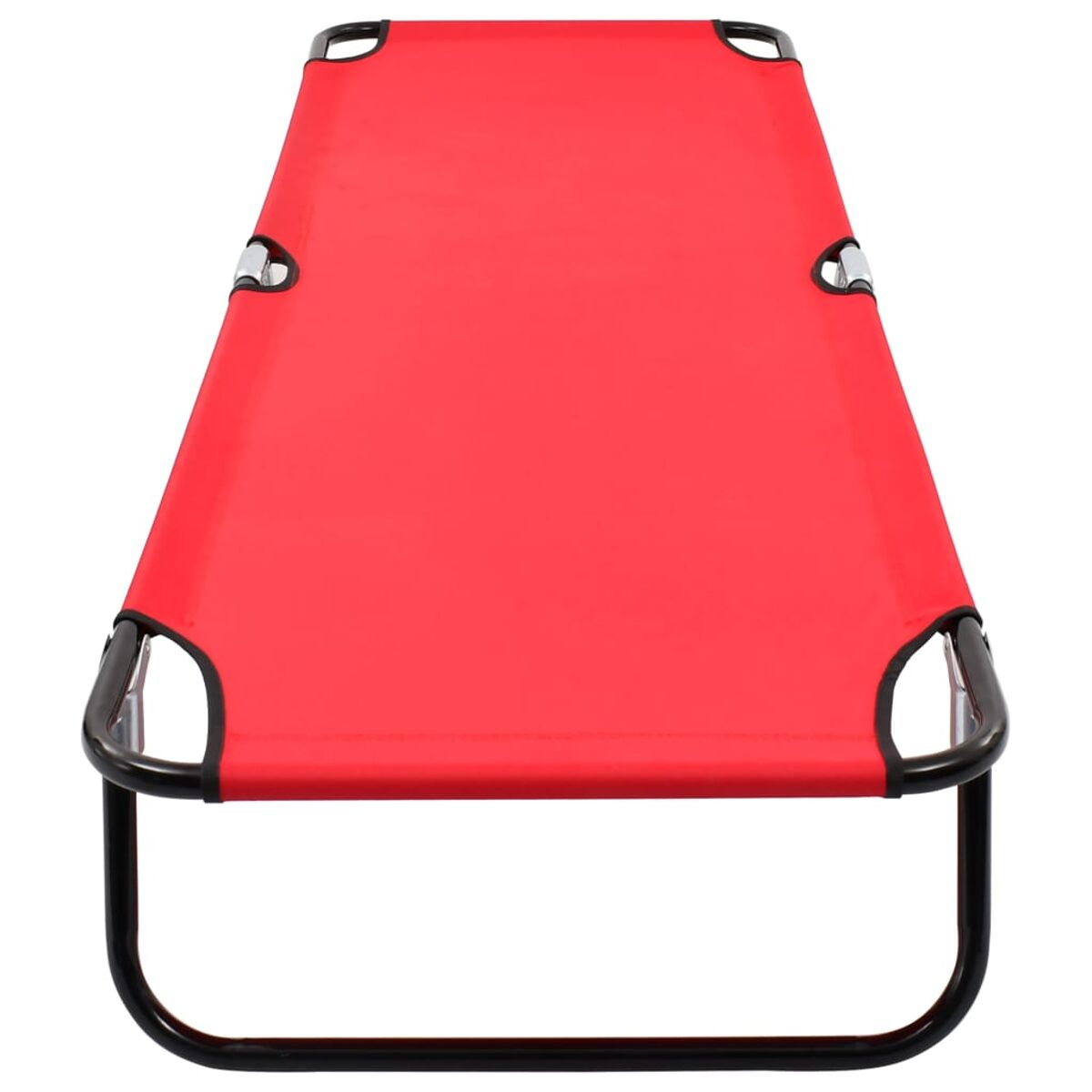 Roter Outdoor-Liegestuhl mit schwarzem Rahmen.