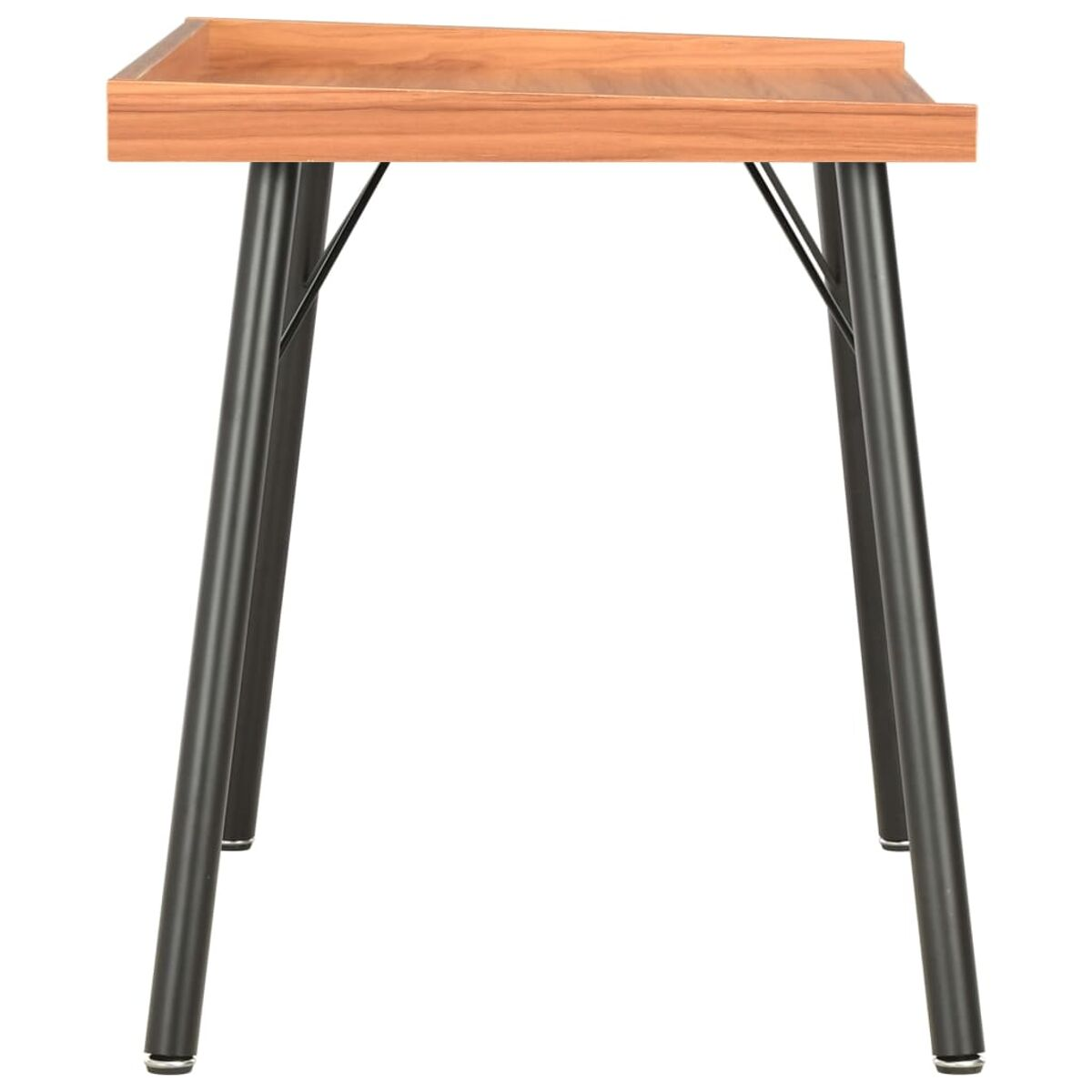 Holzschreibtisch mit schwarzen Beinen. Der Schreibtisch hat eine natürliche Holzplatte und ein schlichtes Design.