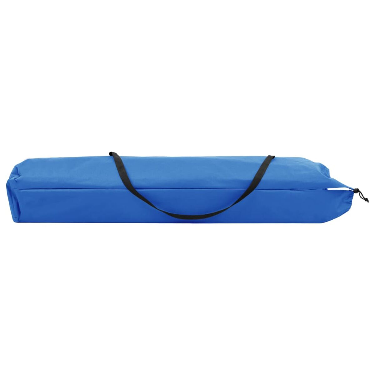 Eine blaue Tasche mit schwarzen Griffen, wahrscheinlich zum Tragen eines Zeltes oder Ähnlichem.