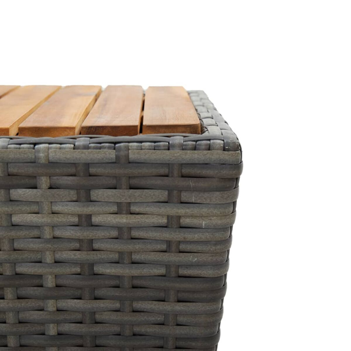Gewebte graue Ecke, Holzlatten oben. Weißer Hintergrund.