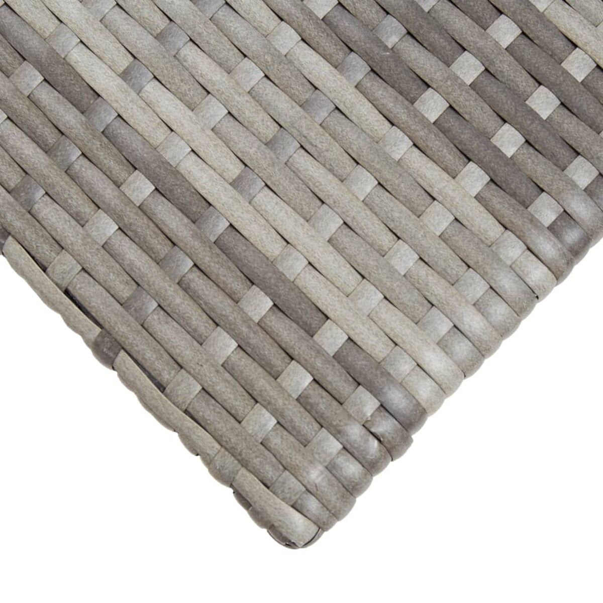 Nahaufnahme eines grauen gewebten Materials von einem Tisch. Das Gewebe ist dicht gemustert mit diagonalen Linien.
