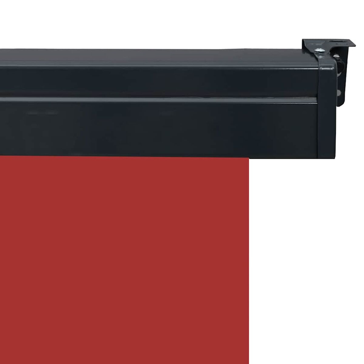 Nahaufnahme einer dunkelgrauen Metallstruktur mit einem roten rechteckigen Element darunter.