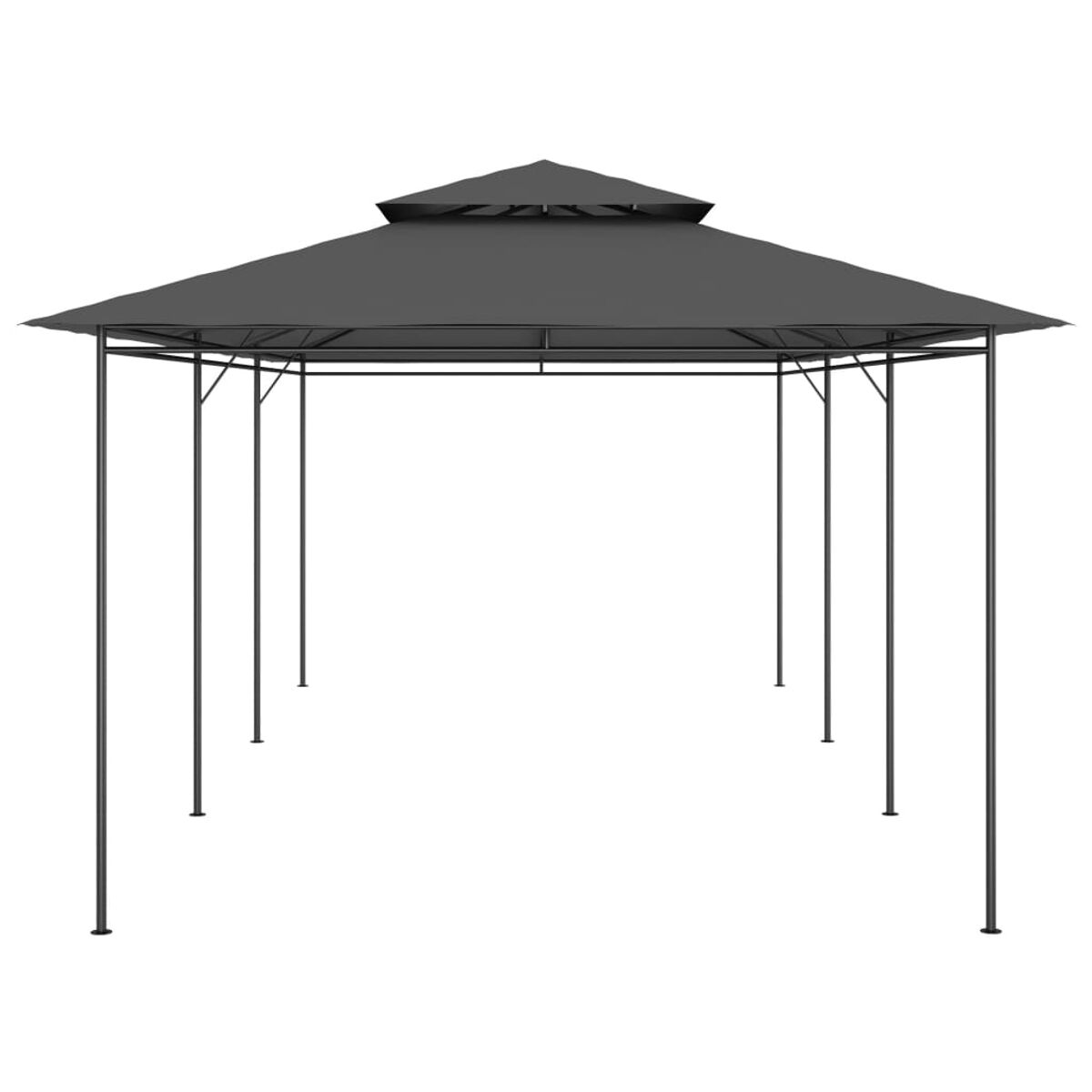 Dunkelgrauer Pavillon, acht Pfosten. Zeltförmiges Dach, einfaches Design. Weißer Hintergrund.