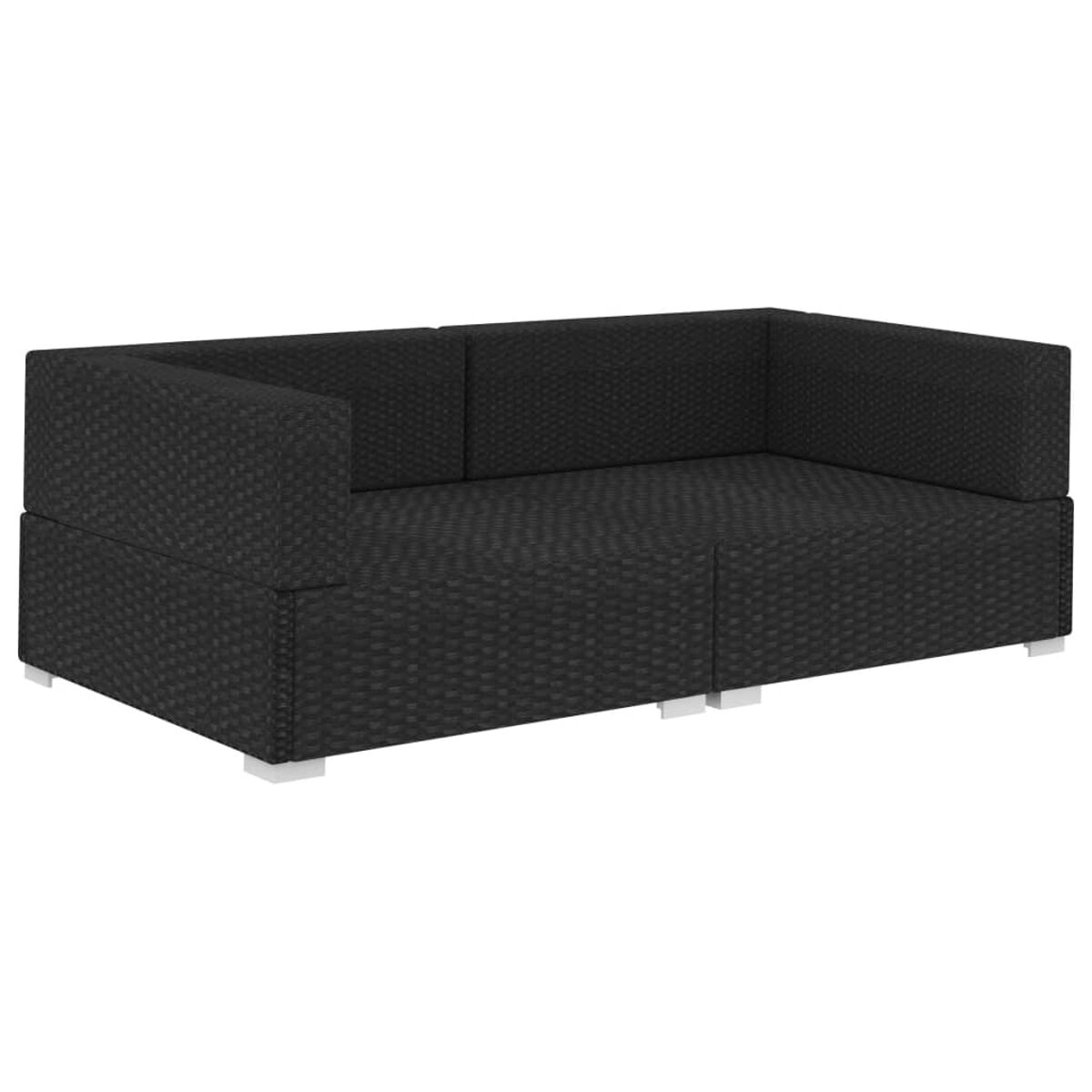 Schwarzes Korbmöbel. Zweisitzer-Sofa mit minimalistischem Design. Weiße Füße.