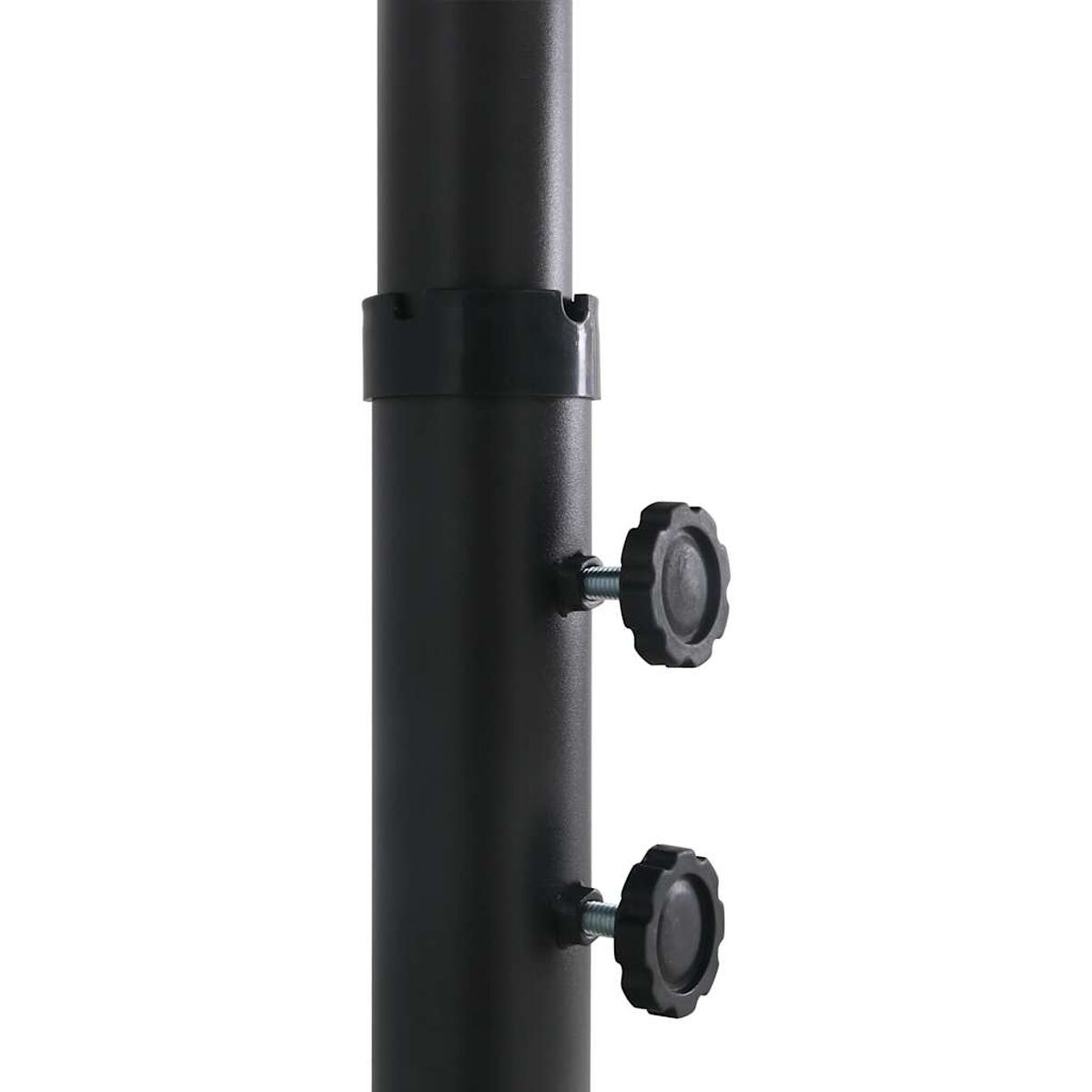 Schwarze Stange mit Einstellknöpfen. Zwei Knöpfe sichtbar. Schlichter Hintergrund.