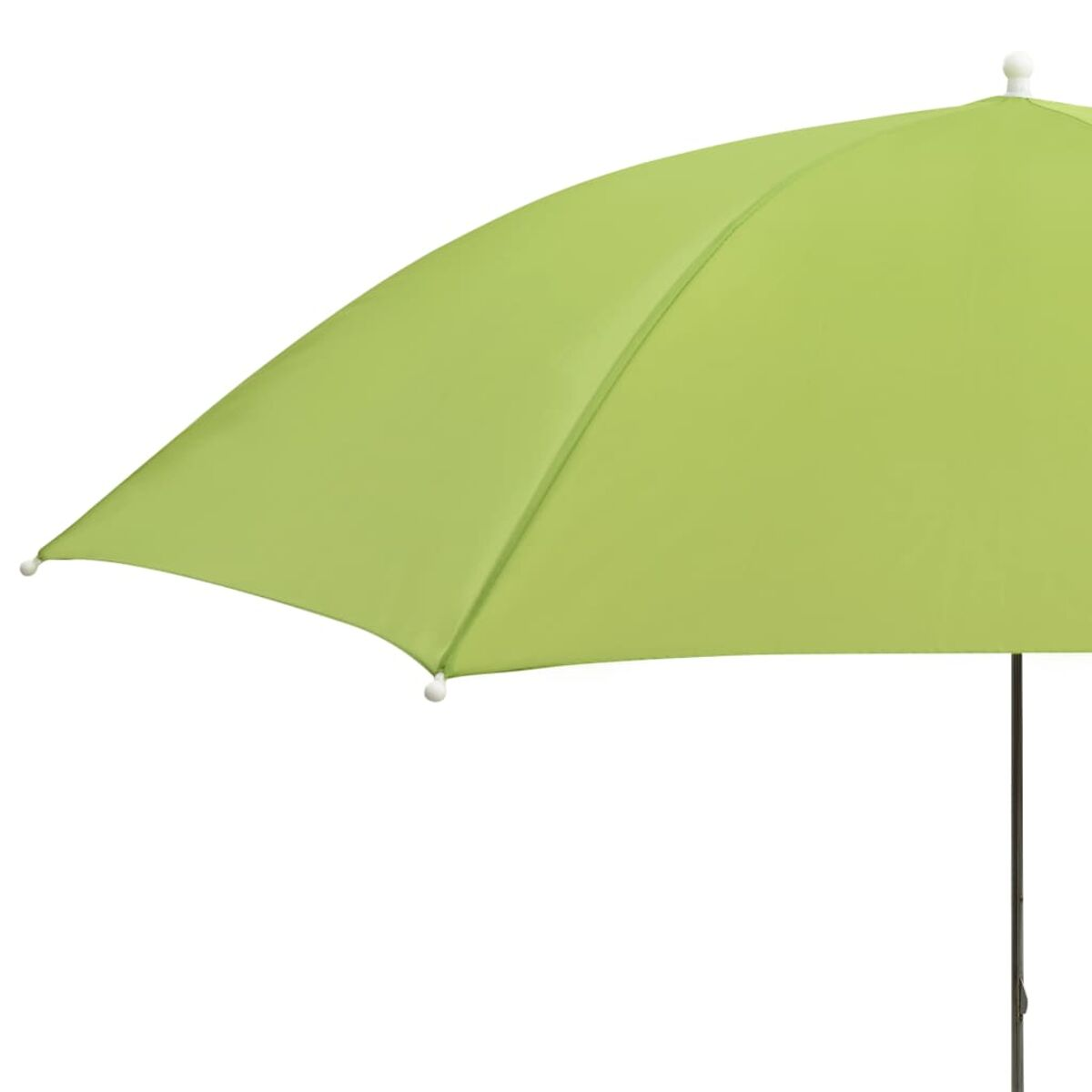 Grüner Regenschirm. Der Schirm ist halb geöffnet. Er ist auf weißem Hintergrund.