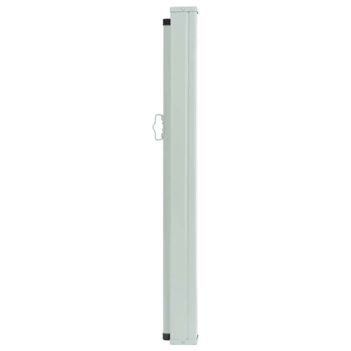 Ein weißer Pfosten mit schwarzem Knopf. Weißer Hintergrund.