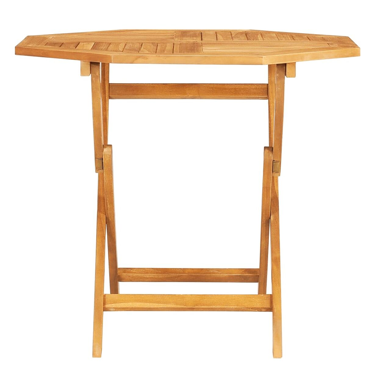 Klapptisch aus Holz, Draufsicht. Achteckige Form, Holzbeine.