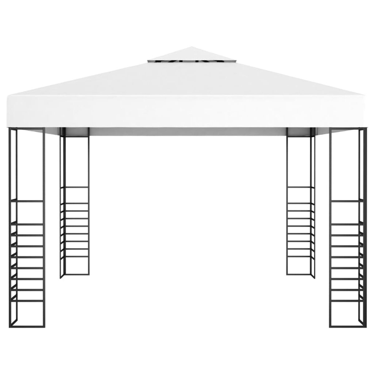 Ein weißer Pavillon mit schwarzem Rahmen, isoliert auf Weiß.