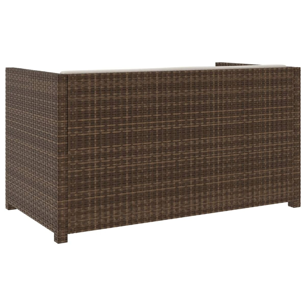 Ein großes, braunes Sofa aus Korbgeflecht. Es ist ein fester Block.