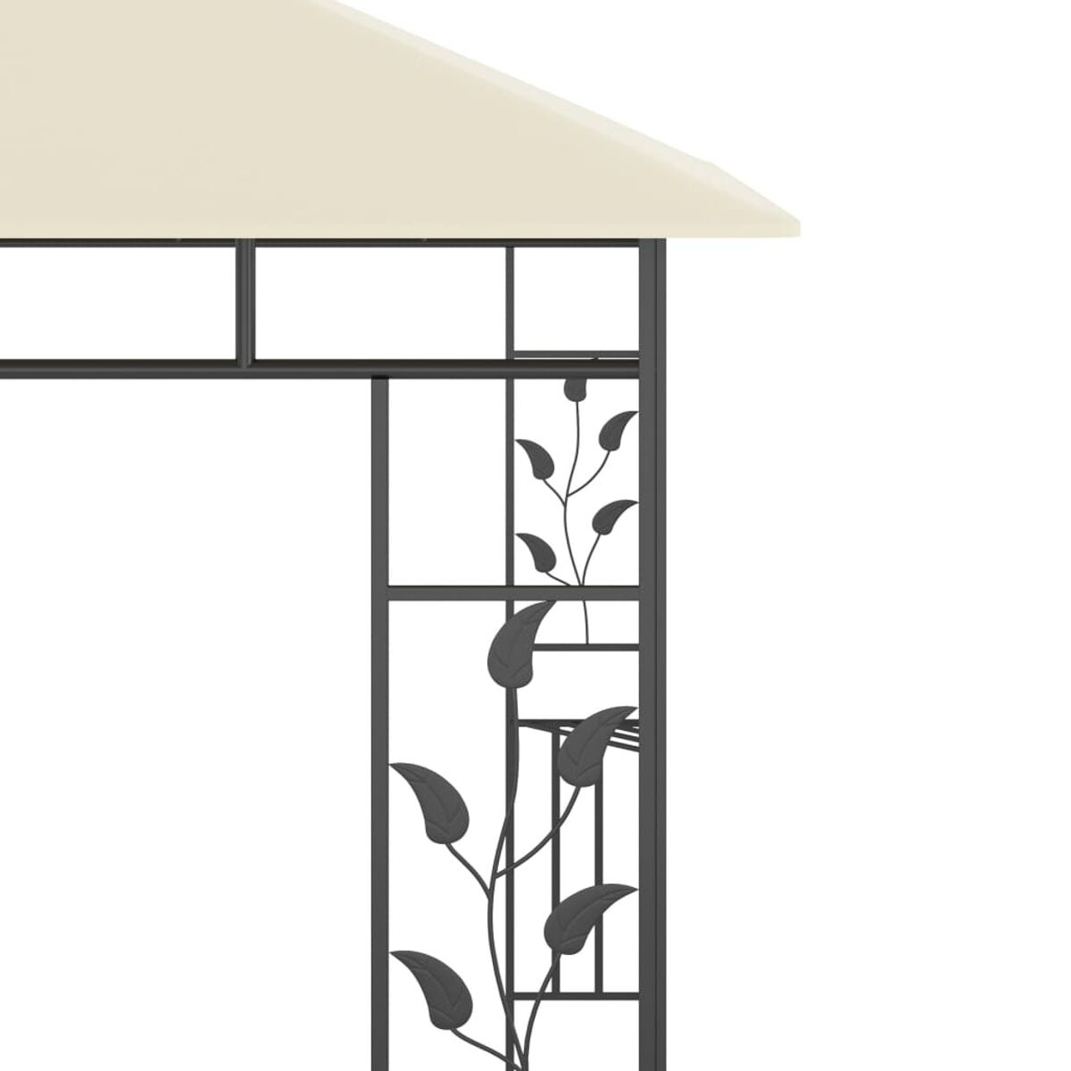 Nahaufnahme des dekorativen Metallwerks eines Pavillons mit Blattdesign.