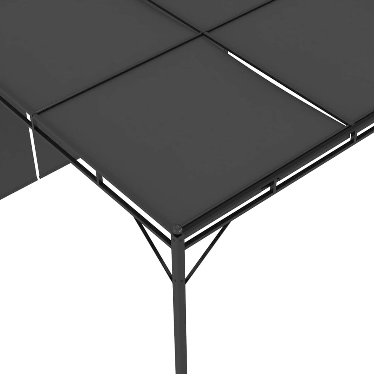Nahaufnahme einer Ecke eines schwarzen Metalltisches.