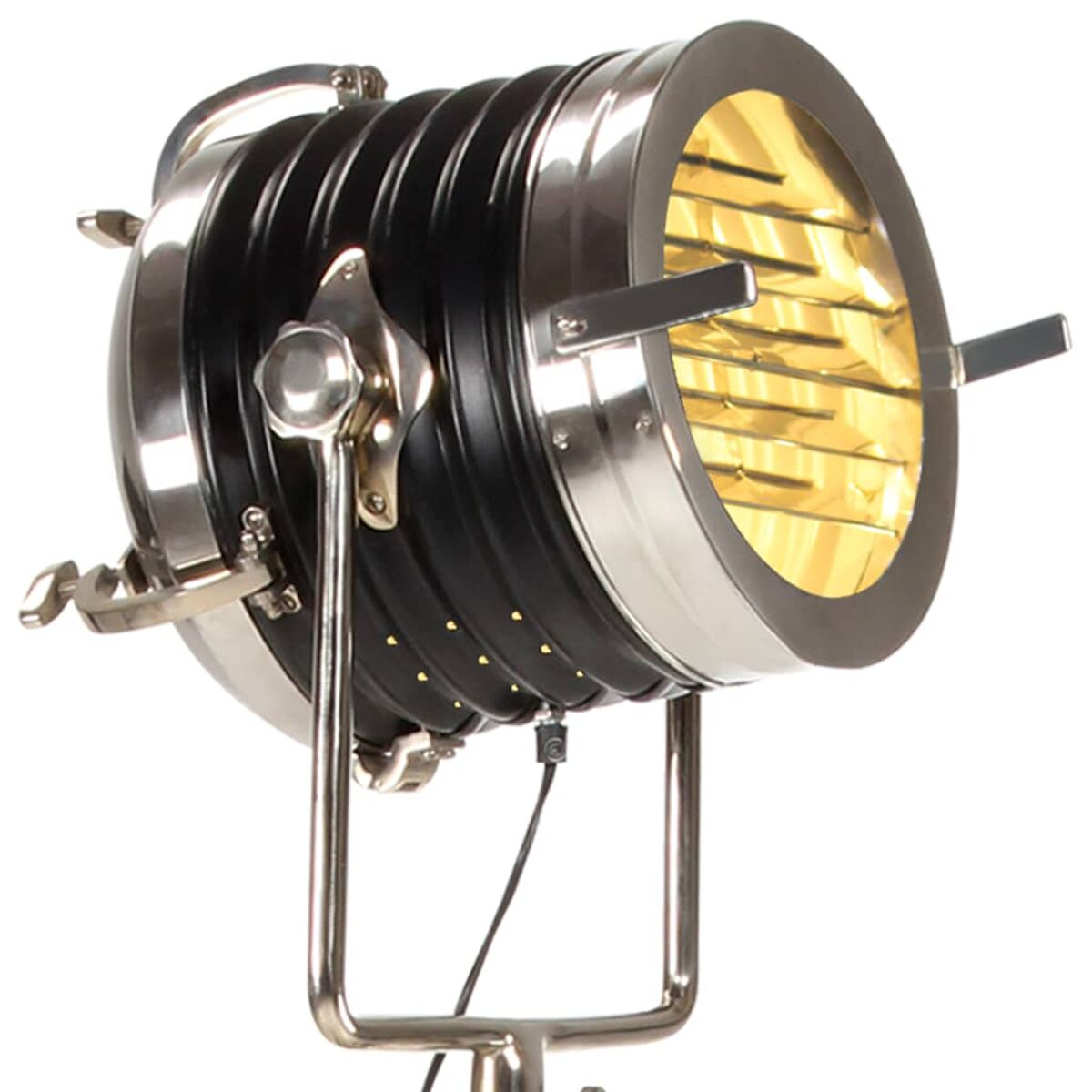Großer Scheinwerfer im Vintage-Stil mit schwarzem und silbernem Finish.