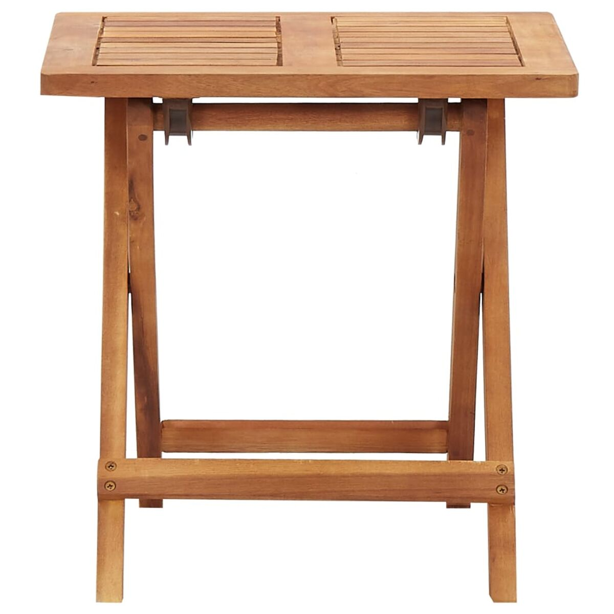 Holzklapptisch, offen, mit Beinen und Oberseite im Blick. Weißer Hintergrund.
