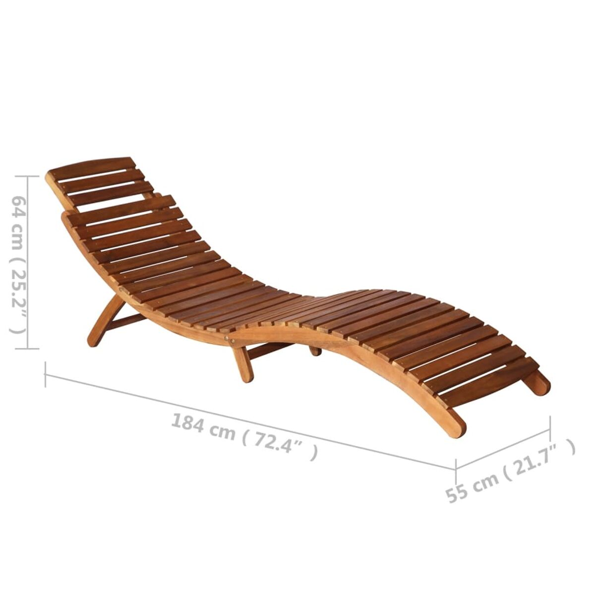 Holzliege. Gebogenes Design mit Lamellen. Maße sind im Bild sichtbar.
