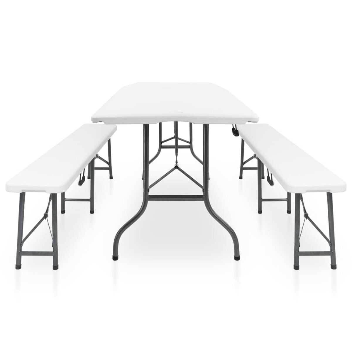 Weißes Tisch- und Bänke-Set.
