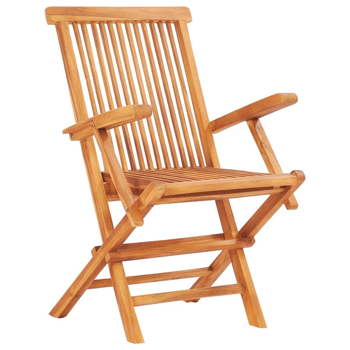 Klappstuhl aus Holz mit Lamellen für Rücken und Sitz.