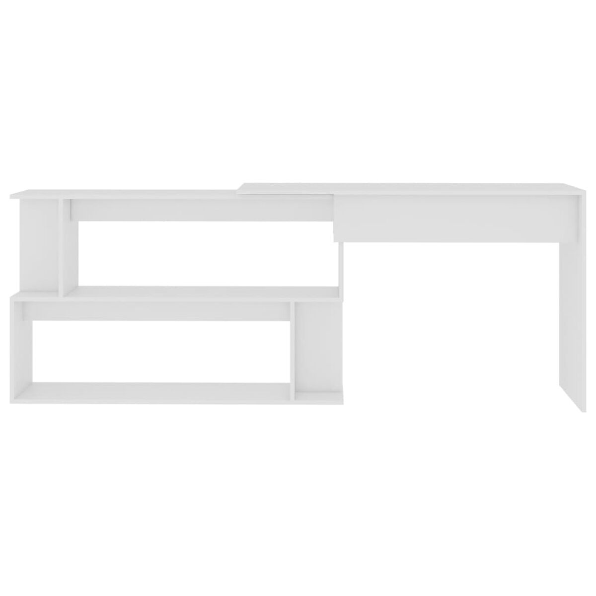 Weißer Schreibtisch mit Regalen. Modernes Design mit seitlichem Regal.