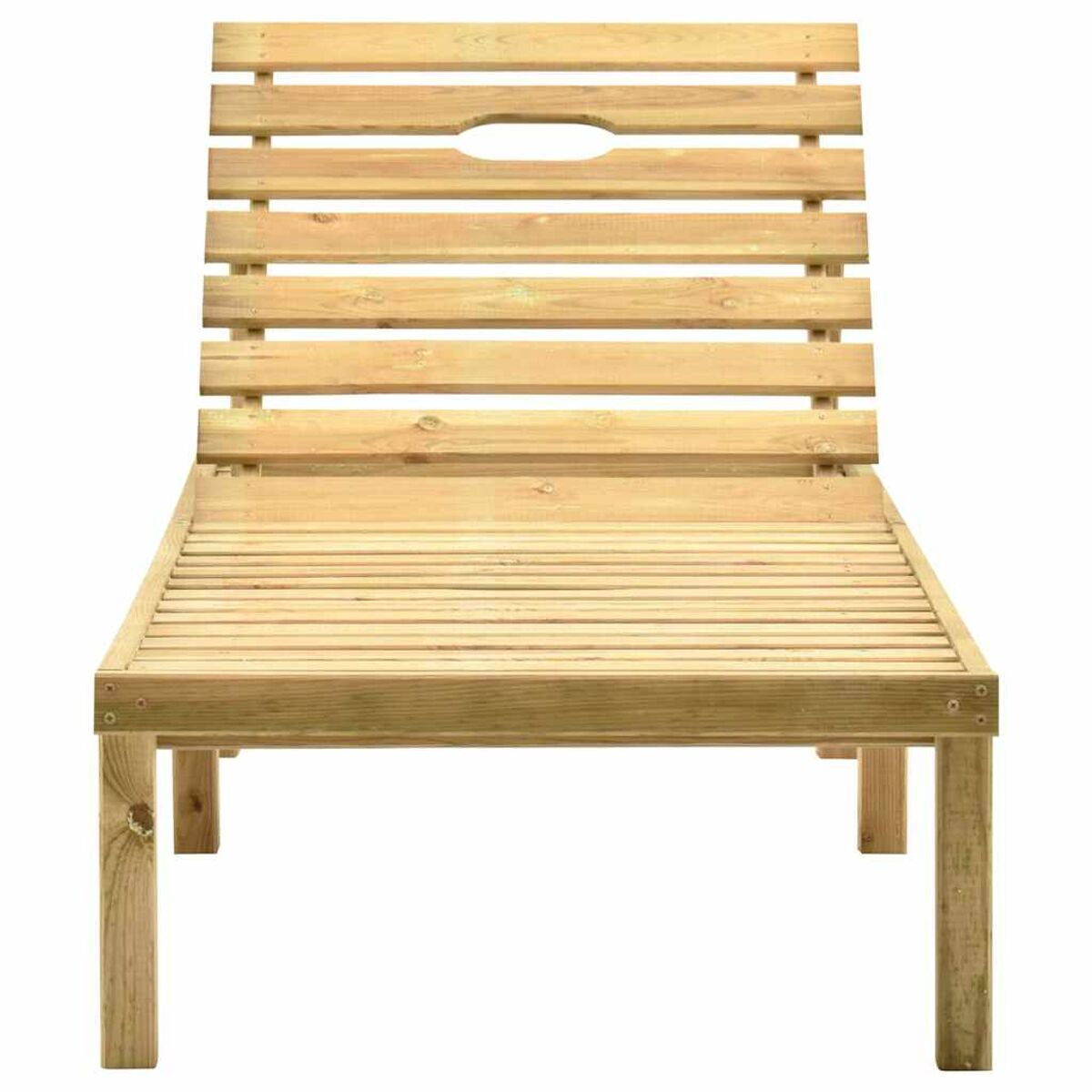 Sonnenliege aus Holz. Die Liege besteht aus hellem Holz und hat ein Lattenrostdesign.