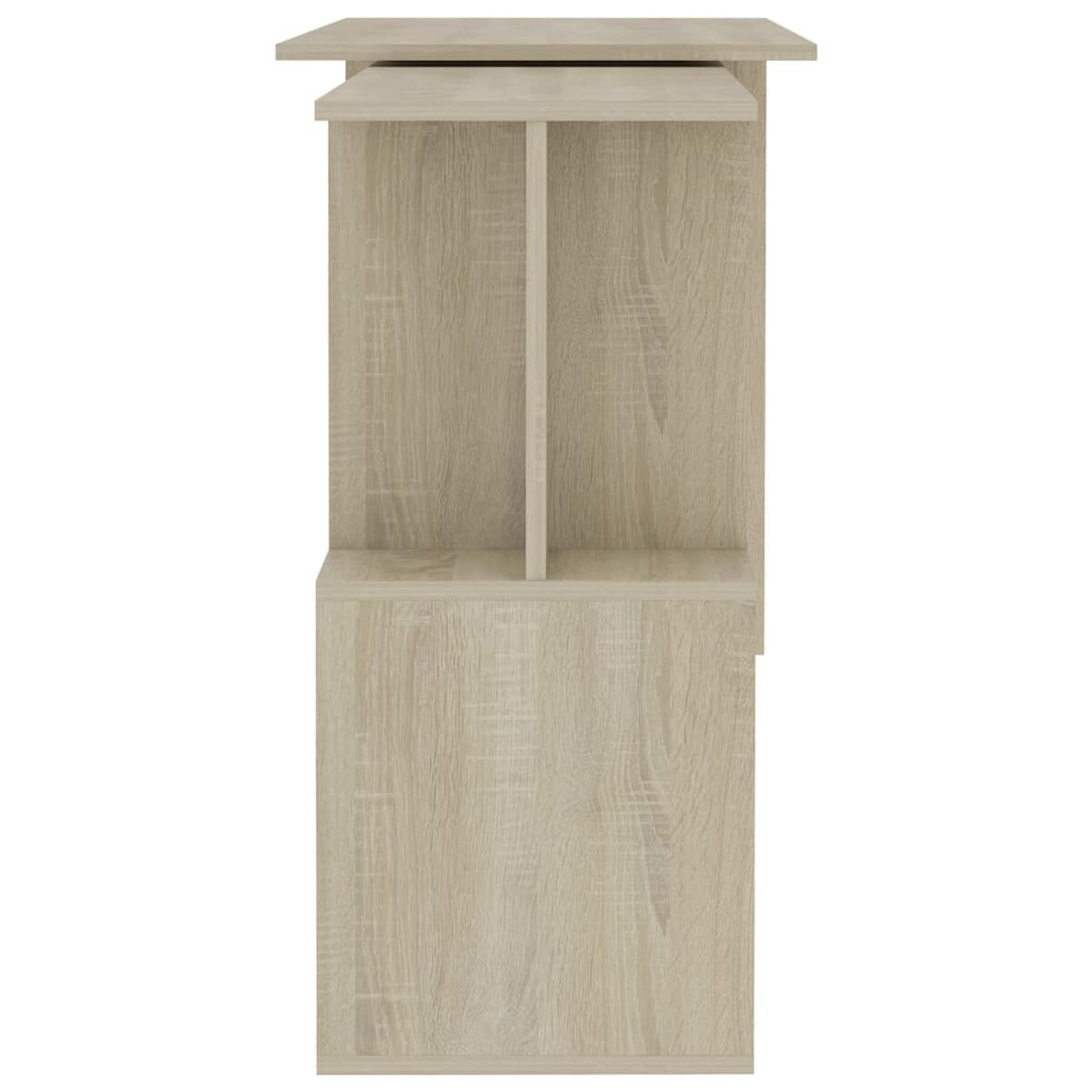 Schrank in hellem Holzton mit Regalen. Er hat eine Ober- und Unterseite.