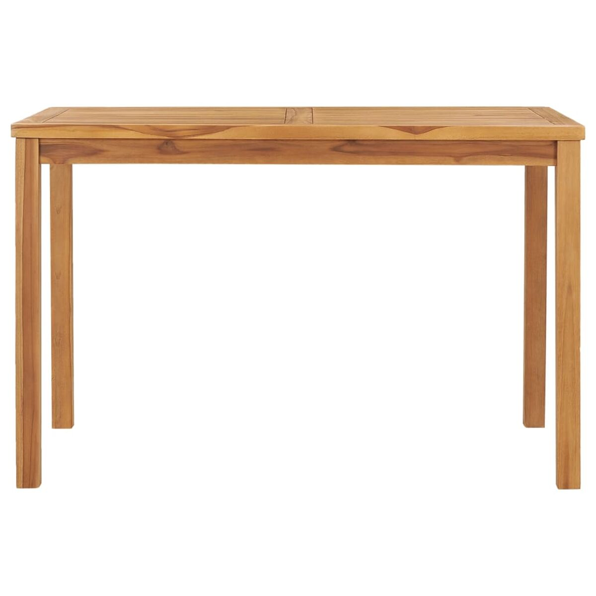Rechteckiger Holztisch, vier Beine. Einfaches Design, hellbraune Farbe. Abmessungen nicht gezeigt.