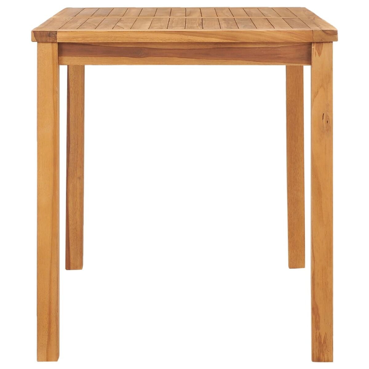 Quadratischer Holztisch. Der Tisch hat vier Beine. Holzoberfläche.