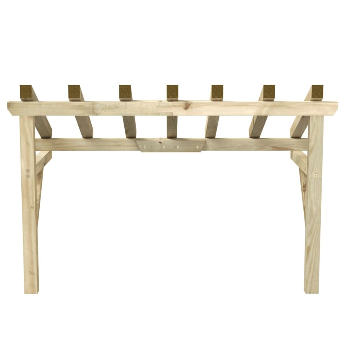 Holz-Pergola-Rahmen mit rechteckiger Form. Es hat ein einfaches Design.