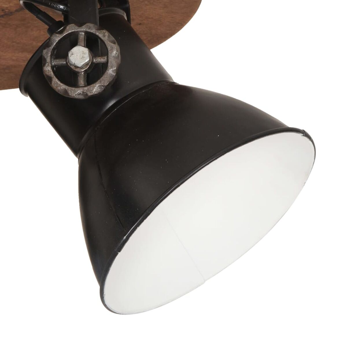 Schwarze Metalllampe mit weißem Innenraum.