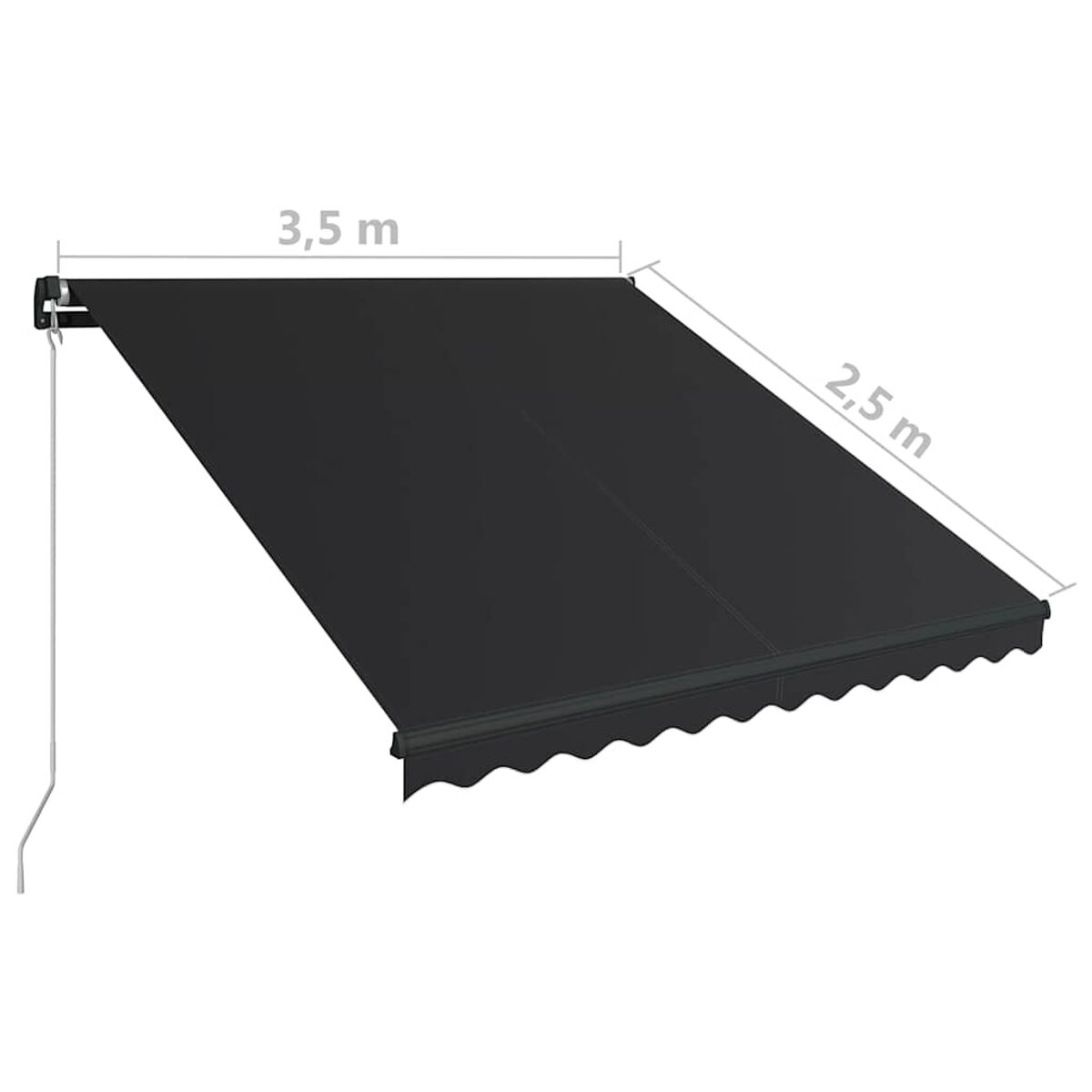 Schwarze Markise, schwarz-orange Streifen, 3,5 m lang, 2,5 m breit.