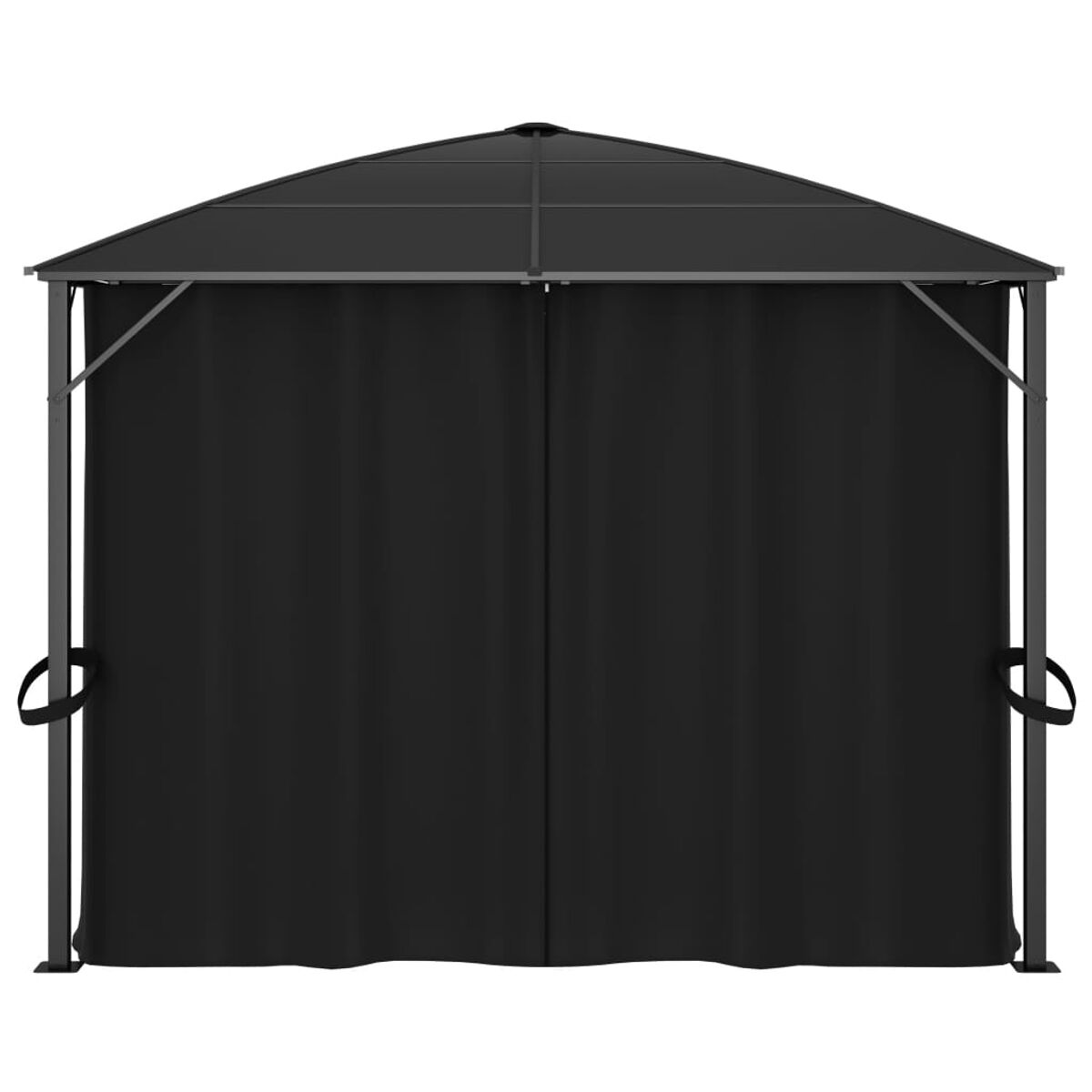 Schwarzer Pavillon mit schwarzen Vorhängen. Weißer Hintergrund.