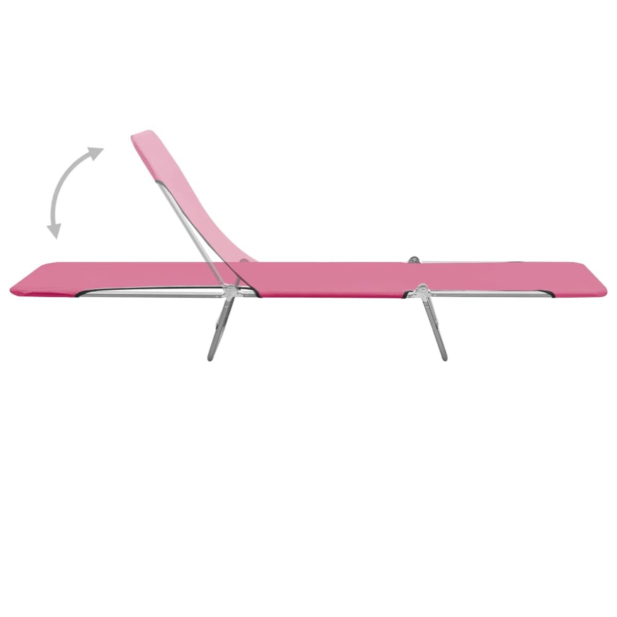 Pinkfarbener, zusammenklappbarer Strandstuhl. Der Stuhl ist offen mit abgewinkelter Rückenlehne.