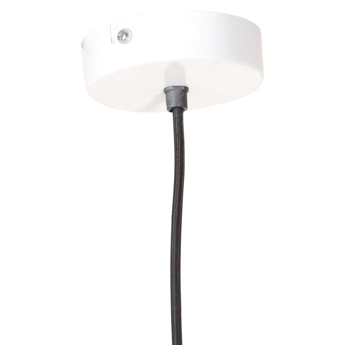 Weißer Deckenlampensockel mit schwarzem Kabel, weißer Hintergrund.