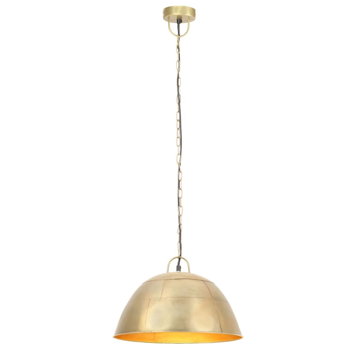 Goldene Hängelampe mit Kette und goldener Kuppelform.