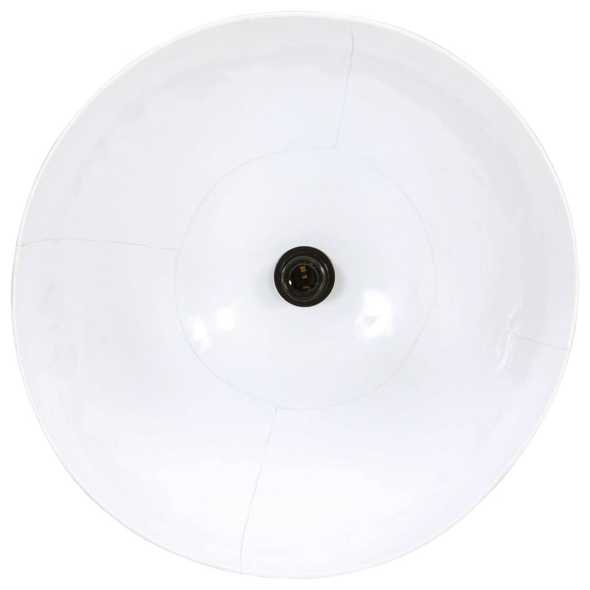 Weiße Deckenlampe, Unteransicht. Kreisförmig, Fassung sichtbar. Einfaches Design.