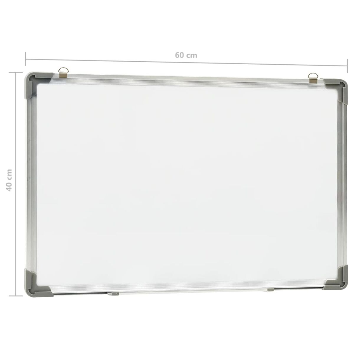 Whiteboard mit grauem Rahmen. Abmessungen sind angegeben. Das Board befindet sich auf weißem Hintergrund.