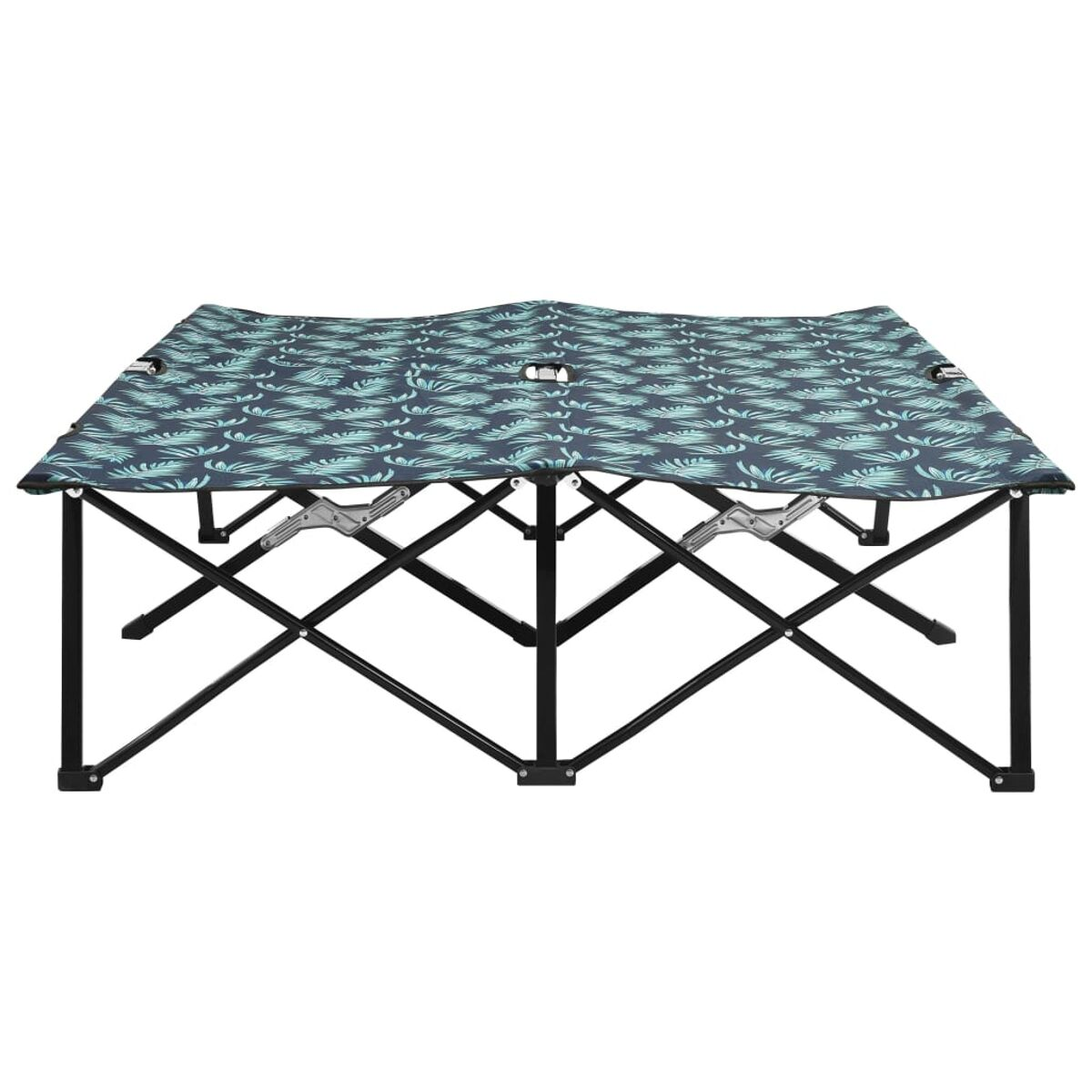 Faltbarer Outdoor-Tisch mit Blättermuster.