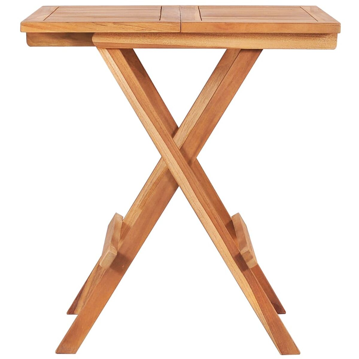 Klapptisch aus Holz. Zwei Tischplatten mit einer X-förmigen Beinstruktur.