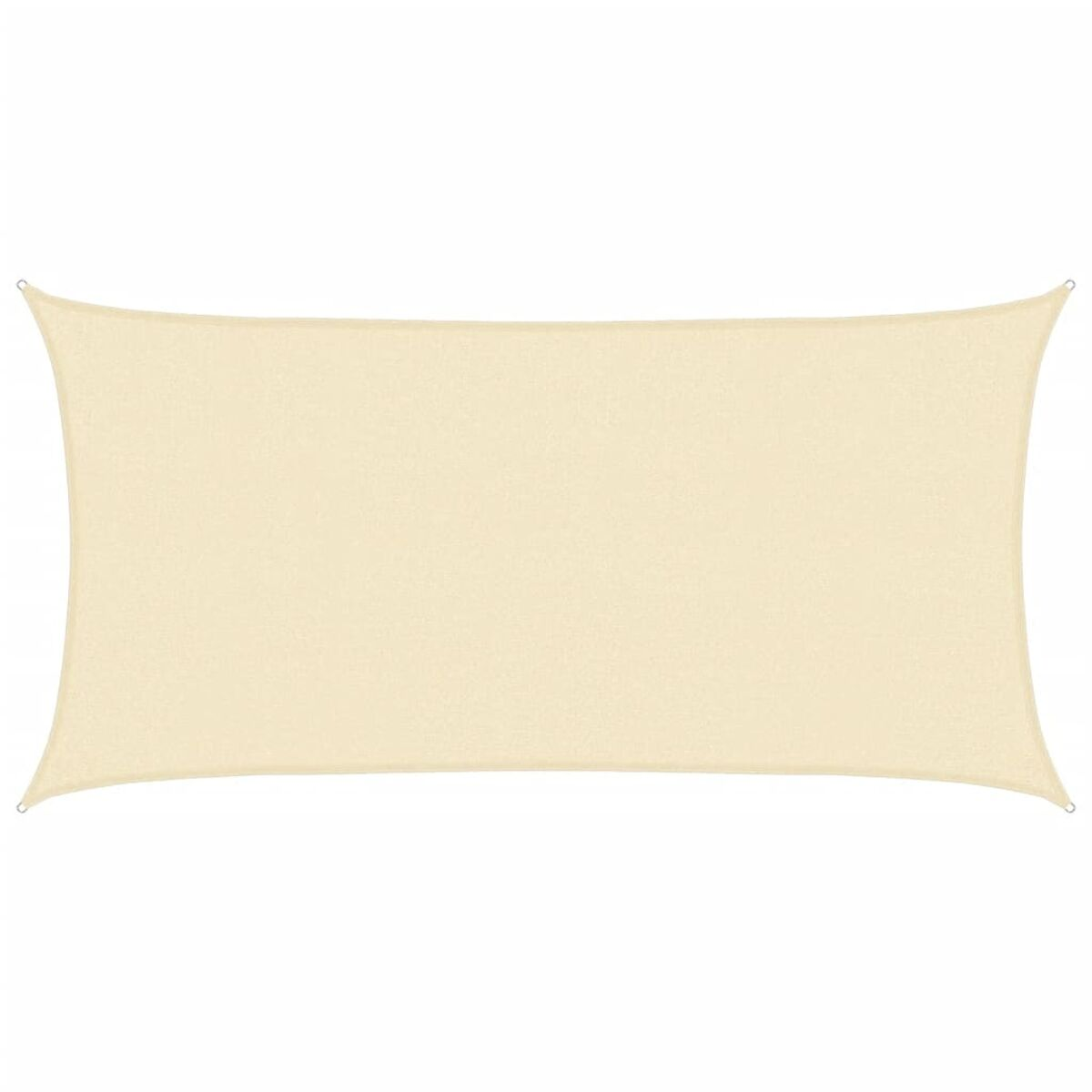 Beige rechteckiges Sonnensegel mit Eckringen. Weißer Hintergrund.