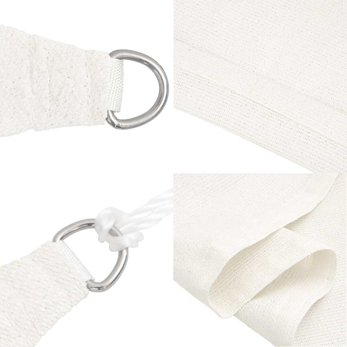 Nahaufnahme von weißem Sonnenschutzmaterial mit Metallringen.