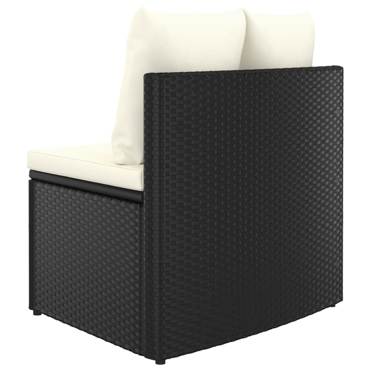 Ein schwarzes Ecksofa mit weißem Kissen, mit gewebter Textur, isoliert auf Weiß.
